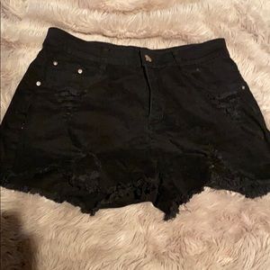 Distressed black shorts